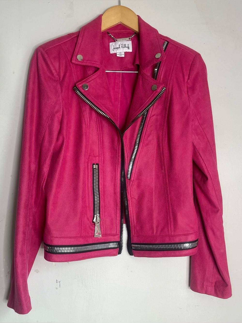 Joseph Ribkoff‎ Hot Pink Faux Suede Open Moto Jacket – Size Large